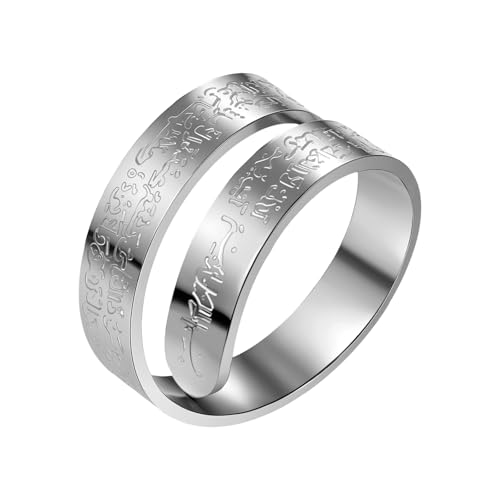 Flongo Islamic Arabic Inscription Ring for Men and Women –silver Adjustable Stainless Steel Faith Quran Ring Muslim Jewellery Gift for Ramadan Eid Wedding or Religious Occasions Silver