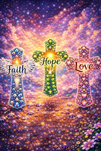 Yikenjoy Faith Hope Love 5D Diamond Painting Kit for Adults, Christian Religious Cross DIY Full Drill Gem Art, Inspirational Spiritual Wall Decor & Gifts, 16x12 Inch