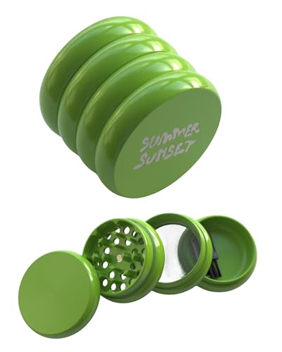 Ceramic Non-Stick Cloud Wavy Green Grinder 4 Part Metal Herb Grinder for Spices with Pollen Scraper and Micron Screen 55mm