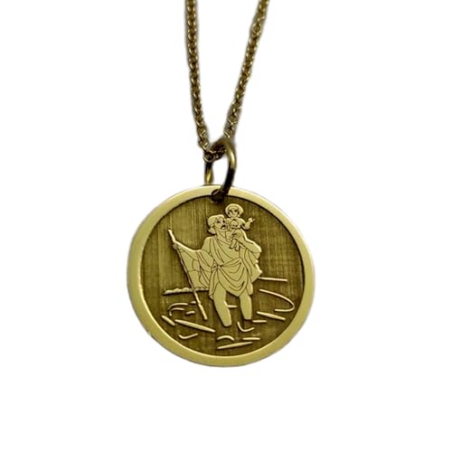 LKBEADS 925 sterling silver necklace 28mm|18 inch chain |saint christopher necklace| pendant| saint charm| religious pendant| catholics| protection pendant| travel necklace|gold plating |LKGP_00801
