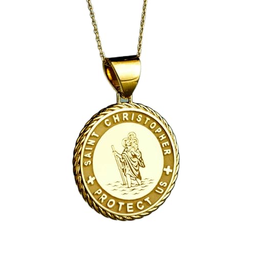 925 sterling silver necklace 22mm|18 inch chain | saint christopher necklace| patron saint of travelers pendant| religious medallion| catholic jewelry| protection charm|gold plating |LKGP_00382