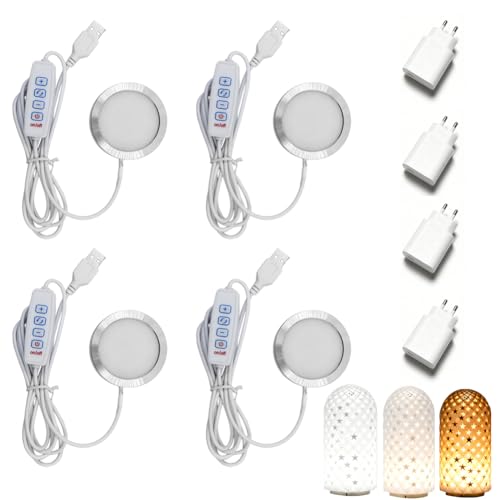 4 Pieces 3D Printer LED Lamp Set, Night Light Models with 3 Colours, 3D Printer Part LED Light Lighting, DIY Hardware Replacement Parts, USB Powered, for Bambu Lab Makerworld A1/A1mini/P1S/P1P/X1C 4 LED lamps + 4 USB adapters