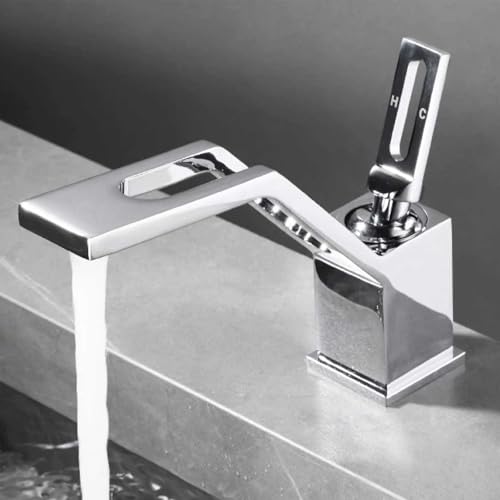 Bathroom Taps Sink Mixer Tap, Chrome Basin Mixer Tap Single Handle, Hot Cold Water Faucet for Bathroom Basin Cloakroom, Modern Square Design Easy Clean