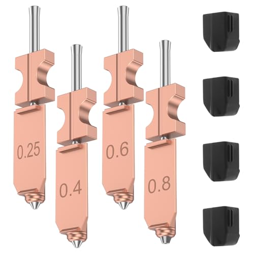 4 Pcs Hotend Kit with Silicone Cover 0.25mm 0.4mm 0.6mm 0.8mm Quick-Swap Nozzle 3D Printer Assembled Extruder Kits for FLASHFORGE AD5X ﻿ (4 Pcs) 4Pcs 0.25/0.4/0.6/0.8mm