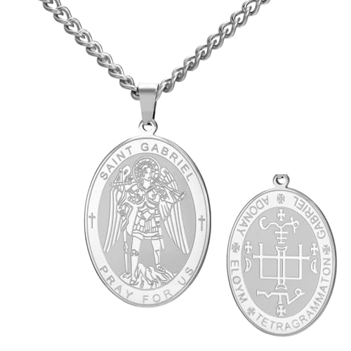 TEAMER Saint Gabriel Necklace Guardian Blessing Hope and Protection St. Gabriel Archangel Medal Necklace Amulet Religious Jewelry For Women Silver