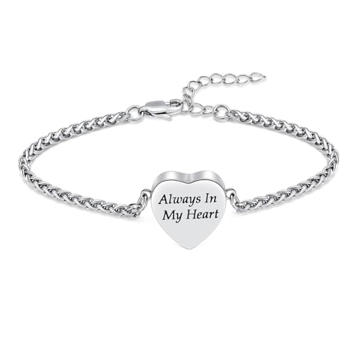 Heart Urn Bracelet for Ashes for Women Men Stainless Steel Cremation Jewelry Memorial Link Bangle Keepsake Gift for Human Pet Ash