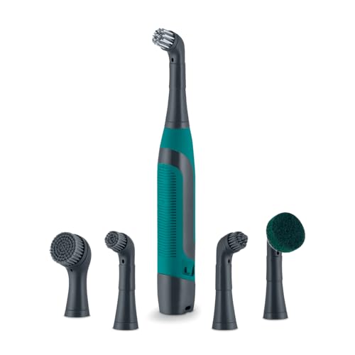 Tower Whiziwand Pro Electric Cleaning Brush, 13000RPM Motor, 5 Interchangeable Heads, Cordless Design, Waterproof (IPX7), Quiet Operation, Anthracite & Teal, T769010TL