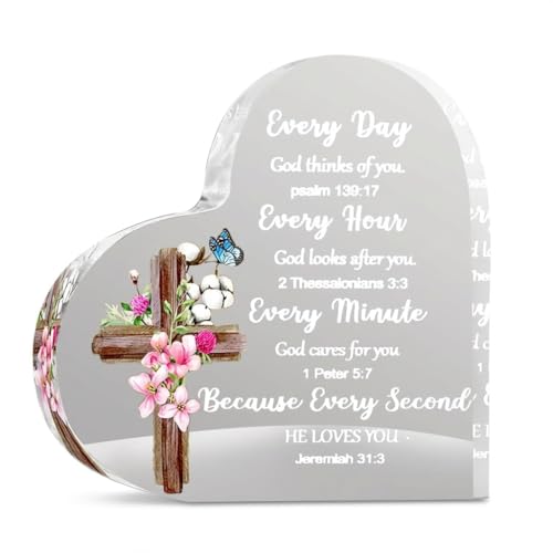 Christian Gifts for Women,Inspirational Heart Acrylic Plaque,Religious Gifts for Women&Friends,Every Day Encouragement Keepsake,Heart Sign Desk Decor for Easter Gifts,Birthday