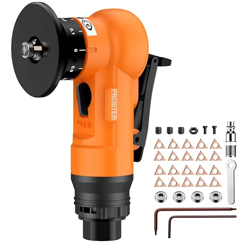 Proster Pneumatic Chamfering Tool 30000 RPM - 45° Air-Powered Chamfering Machine 1/4 Inch Air Inlet Air Chamfer Tool with 12 C-Angle & 10 R-Angle Blades, for Chamfer, Metal, Wood, Trimming, Deburring