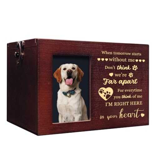 Pet Urns for Dog or Cat Ashes, Wooden Pet Cremation Urns with Photo Frame, Large Keepsake Memory Box Loss Pet Sympathy Remembrance Gift, 7.87" x 5.51" x 5.51" (Brown) Brown