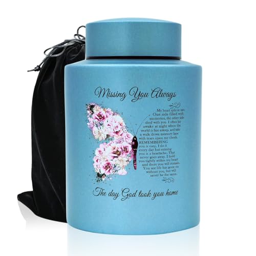 Small Cremation Urns for Human & Baby Ashes, Butterfly Blue Butterfly Small 60 lbs