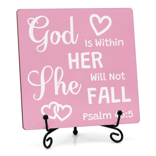 Christian Gifts Inspirational Bible Verse Pink Desk Decor Inspirational Religious Gifts Christian Spiritual Room Decor for Family Friends Funny Bible Verse Wooden Sign for Home Office Decoration Shelf