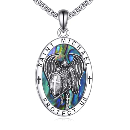 ONEFINITY Saint Michael Necklace for Men Women 925 Sterling St Michael Pendant Necklace Religious Amulets Jewellery Gifts for Men Father