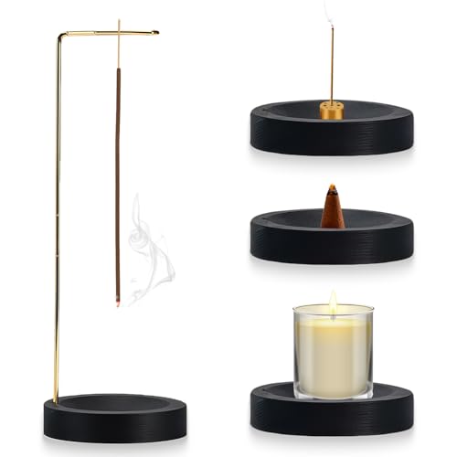 2-in-1 Wooden Incense Stick Holder with Cone Spool, Upside Down Incense Holder for Sticks, Home Yoga Meditation Spa Decoration Accessories