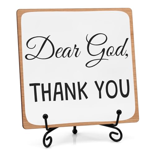 Christian Home Decor Thank You Wooden Sign with Iron Stand Appreciation Gifts for Woman Man Christian Religious Sign for Office Bedroom Living Room Home Shelf Thank You Religious Desk Table Decor