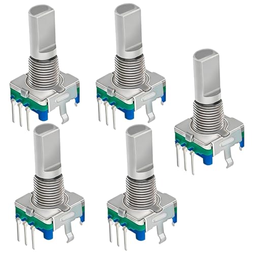 Rotary Encoder Switch,5 Pieces EC11 Rotary Encoder Code Switch Digital Potentiometer with Push Button 5 Pin Handle Length 20mm for Electronics Components and Projects