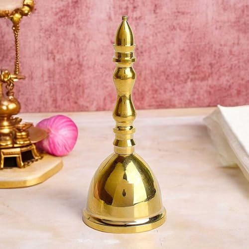 SATVIK 4.5-5 INCH Handcrafted Brass Puja Bell for Home Temple, Traditional Brass Prayer Bell l Decorative Hanging Ghanti for Pooja and Home Décor