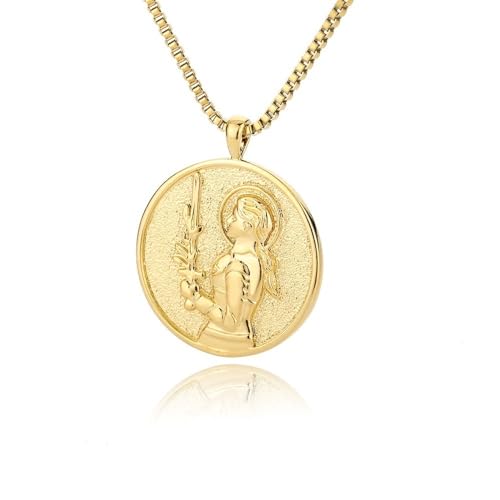 Saint Joan Of Arc Athena Necklace,Golden Medallion Queen Necklace For Women
