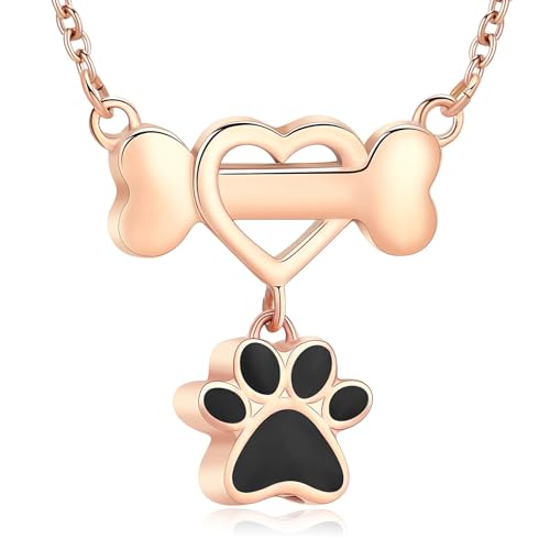 Paw Cremation Urn Necklace for Humen Ashes Pet Bones Ashes Pendant Stainless Steel Memorial Cat Dog Ashes Necklace Keepsake Jewelry for Men Women Rose gold