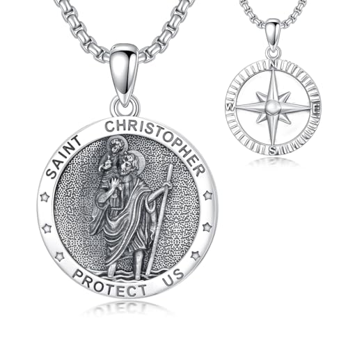 Patron Saint Necklace 925 Sterling Silver Jesus St Joseph Michael Amulet Pendant Religious Jewelry Gift for Men Saint Christopher