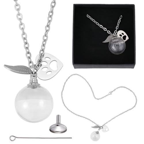 2 PCS Pet Ashes Keepsake Necklace Small Glass Pet Urn Necklace with Stainless Steel Paw & Wing Pendant & Box Silver Pets Fur Memorial Bottle Jewelry for Women Men Lost Dog Cat Sympathy Gift