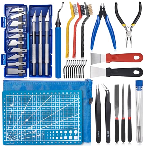 3D Printer Tool Kit 43Pcs, All-in-One 3D Printer Maintenance Tool Kit with Deburring Tool, Cleaning Needles, Files, Pliers and Scrapers, Professional 3D Printing Accessories
