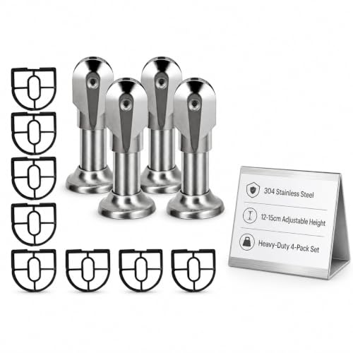 Mikikit Stainless Steel Toilet Cubicle Partition Support Feet 4 Pack Restroom Partition Fitting Accessories with 8 Gaskets 14.20 X 7.00 X 7.00 Cm for Public and Commercial Stalls 14.20X7.00X7.00CM
