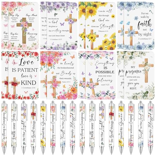32 Pcs Inspirational Gift Bulk Flower Bible Verse Notebooks with Pens