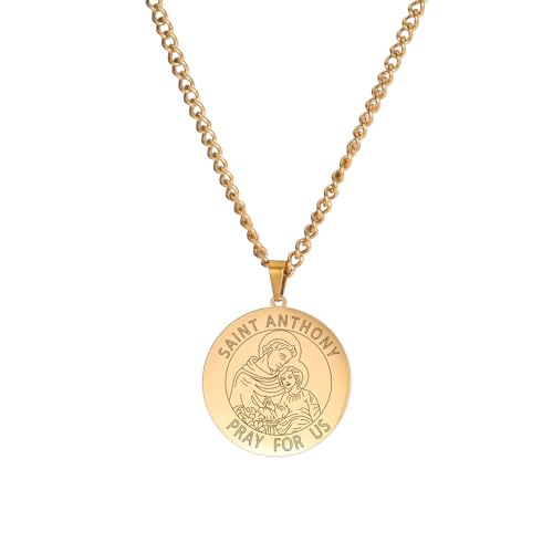 Amaxer Saint Necklace for Men Stainless Steel Religious Protector Medal Religion Protection Jewellery Gifts Pendant Necklaces for Women Men Gold Saint Anthony
