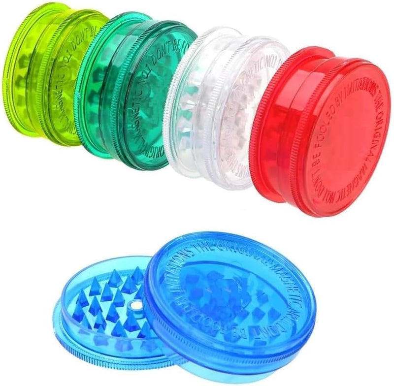 Premium Plastic Herb Grinder – 3 Part Grinder Plastic with Magnetic Lid & Shark Teeth, Portable Spice & Grinders Herb, Assorted Colours, Durable Pocket Size (60mm, 12, Count) 60mm 12.0