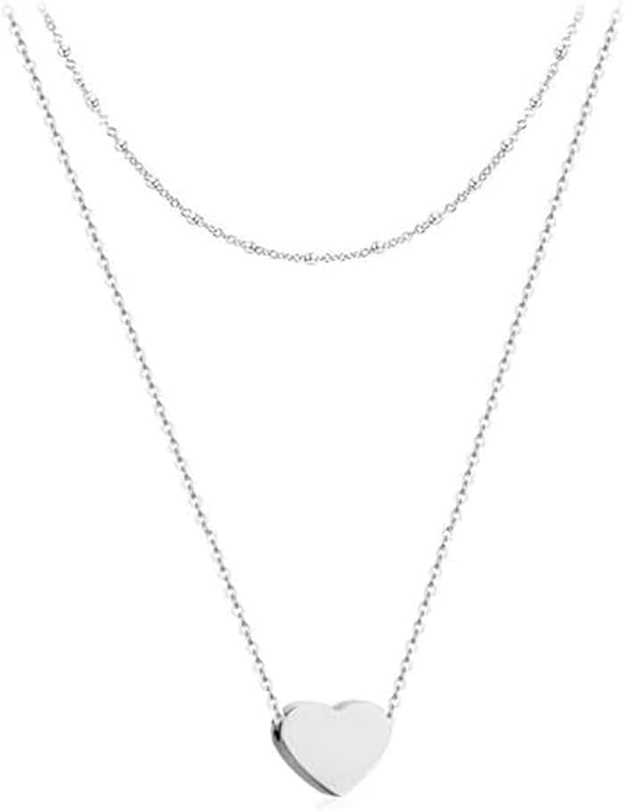 Necklace Femme Chaine Argent Pendentif Coeur Bijoux Cadeau Anniversaire Chaine Fine Élégante Accessory Fashion Bijou Fantaisie Femme Idée Cadeau Noel Saint Valentin Silver1