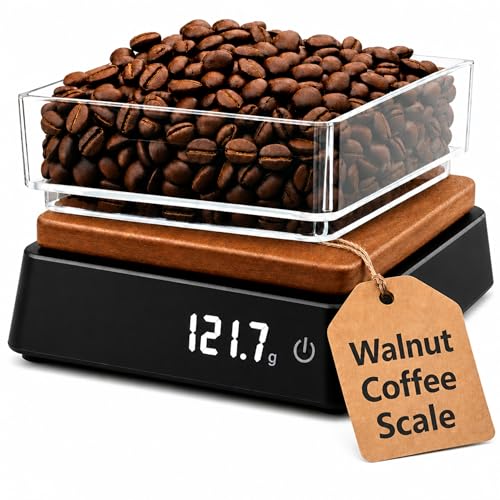 Digital Coffee Scale with Bowl 0.1g High Precision Kitchen Scale Wodden Coffee Scale Electronic Food Weighing Espresso Scale, Large LED Display, Touch Button, Easy to Clean, Black.