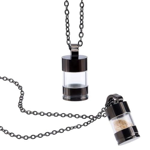 FINGERINSPIRE 2PCS Glass Bottle Pendant Necklace 25x11.5mm Glass Vial Charms 304 Stainless Steel Necklaces Mini Urn Pendants Necklace for Ashes Memorial Keepsake DIY Jewelry Making Black