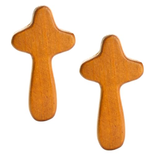 wellrun 2PCS 10CM Handheld Olive Wood Cross,Mini Natural Wood Grain Comforting Religious Cross for Prayer,Meditation,and Reflection,Gift for Men & Women