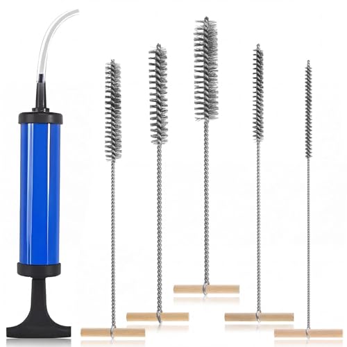 Set of 6 Drill Hole Brushes with Drill Hole Blower Pump Hole Brush Stainless Steel Cleaning Brush Pipe Cleaner Brush for Efficient Drill Hole Cleaning Hammer Drills (8/12/16/20/25 mm)