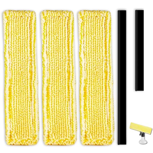 Pack of 5 Replacement Parts Compatible with Kärcher Window Vacuum: 3 Pieces Replacement Pads Microfibre Mop Covers and 2 Pieces Rubber Blades with High Cleaning Performance, Replacement Accessories 3 Yellow Y 2 Black