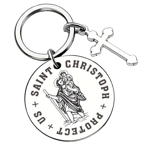 St Christopher Keyring, Spiritual Protection St Christopher for Car, Stainless Gifts for Men Women, Small New Car Gifts, for Bag, Cars Keychain, Keepsake, Safe Travels and Protection
