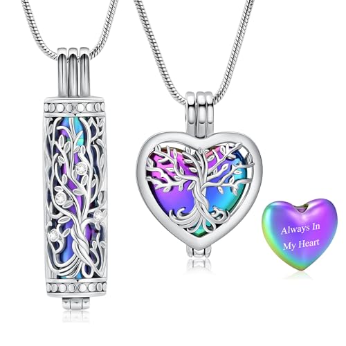 Cremation Jewelry Cylinder and Heart Urns Necklace Tree of Life Urn Pendant for Ashes Holder