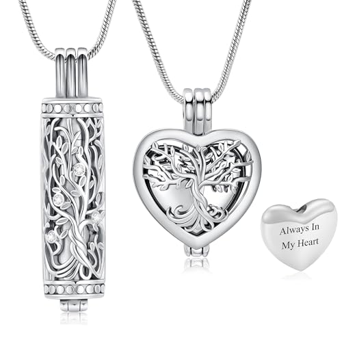 Cylinder and Heart Urn Necklace for Ashes for Women Men Memorial Lockets for Ashes Holder