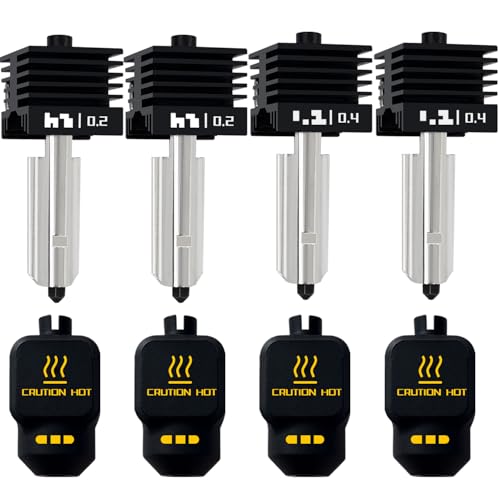 HzdaDeve 4 Pack 0.2MM 0.4MM Hotend for Bambu X2D/P2S/H2S/H2D/A1/A1 Mini Combo Nozzle Print Head Hot End Kit Extruder Removable Hardened Steel Nozzle Silicone Cover Heater Sink for Bambu Lab 3D Printer 4PK