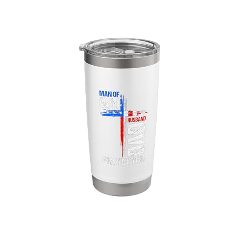 MAN of GOD Husband DAD Protector Religious Patriotic Stainless Steel Insulated Tumbler White 567 g
