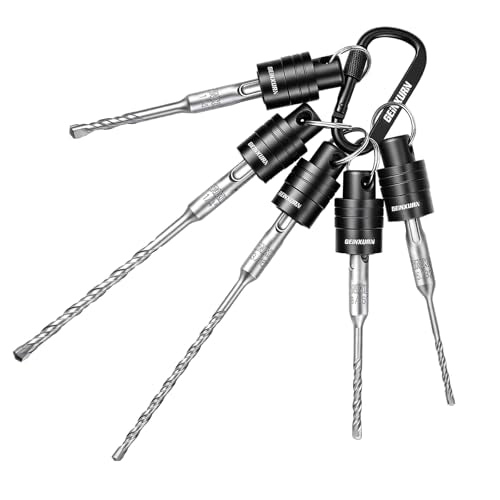 Geinxurn 10Pcs SDS Shank Bit Holder Keychain Set, Heavy Duty Quick Release Drill Bit Storage Organizer with SDS Plus Rotary Hammer Drill Bits Set for Electricians, Construction Worker 10