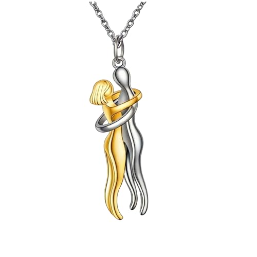 POPLYKE Couple Hug Necklace for Women 925 Sterling Silver Embrace Necklace Couples Jewellery for Women