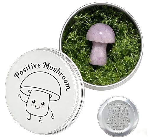 Amethyst Crystal Mushroom in Tin Box, Emotional Support Mushroom Spiritual Gifts for Women, Healing Crystals Home Decoration Gift Set