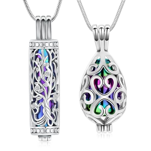 Cremation Urn Necklace Set for Ashes for Women Men Tree of Life & Celtic Knot Memorial Keepsake Pendant Waterproof Ash Jewelry Holds Human & Pet Ashes Rainbow