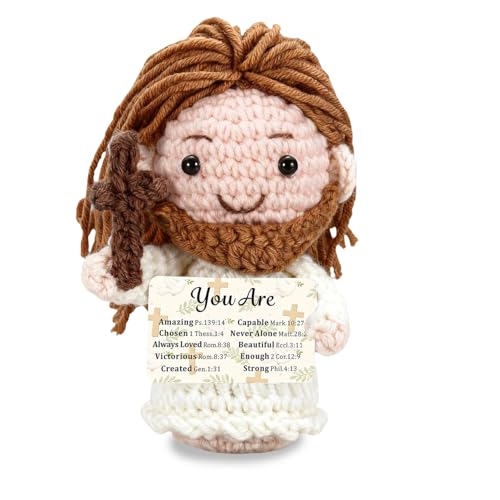 Positive Crochet Jesus Gift Emotional Support Christian Gifts Handmade Jesus Plush with Bible Verses Prayer Cards Easter Spiritual Inspirational Religious Baptism Present