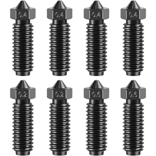 Hardened Steel Nozzle Kit for Anycubic Kobra 2 Series, 0.2mm, 0.4mm & 0.6mm Nozzle Replacement for Kobra 2, Kobra 2 Neo, Kobra 2 Pro, Kobra 2 Plus & Max, 3D Printer Accessories, 8-Pack Kobra 2 Nozzle (Multi Size)