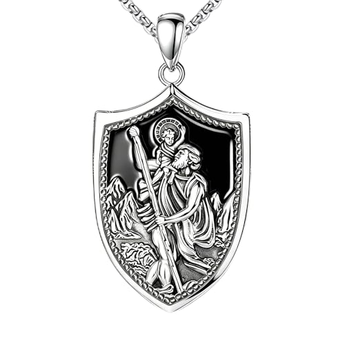 ONEFINITY Saint Christopher Necklace for Men 925 Sterling Silver St Christopher Medal Pendant Amulet Protector Jewellery Gifts for Women