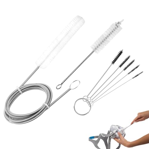 7FT Flexible Tube Cleaning Brush Kit with 7 Inch Hand Brush and 5 Pack Mini Nylon Brushes for 22mm Standard Hose Cleaning Black