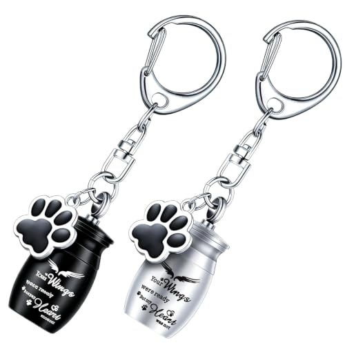 Memorial Urn Keychain, Pet Ashes Keyring - Stainless Steel Cremation Ashes Holder for Dogs, Cats & Small Pets for Ashes & Hair, Best Friend Dog Ashes Silver+black